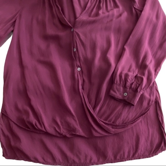 VELVET Brand Maroon Flowy High-Low Button Front Faux Wrap Long Sleeve Blouse S - Picture 9 of 10